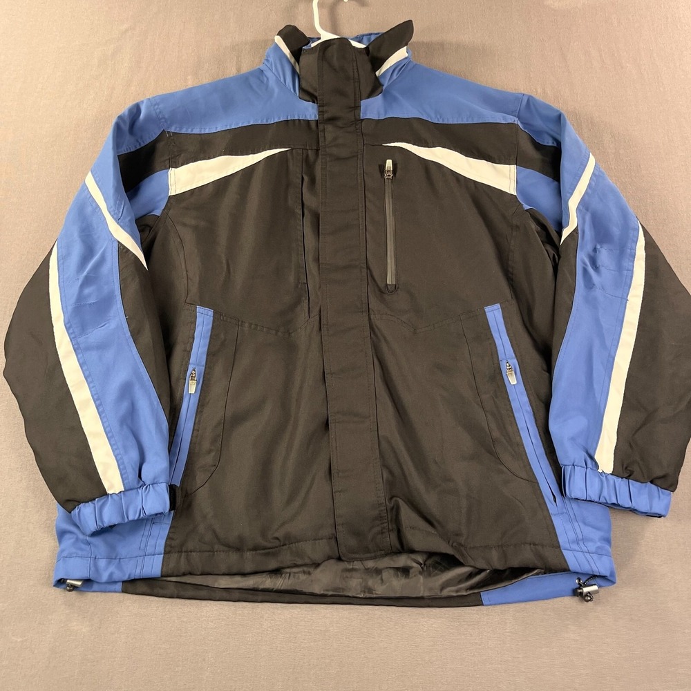 Athletic Works Winter Jacket Men XL Blue Black Weatherproof Double Zip *No‎ Hood